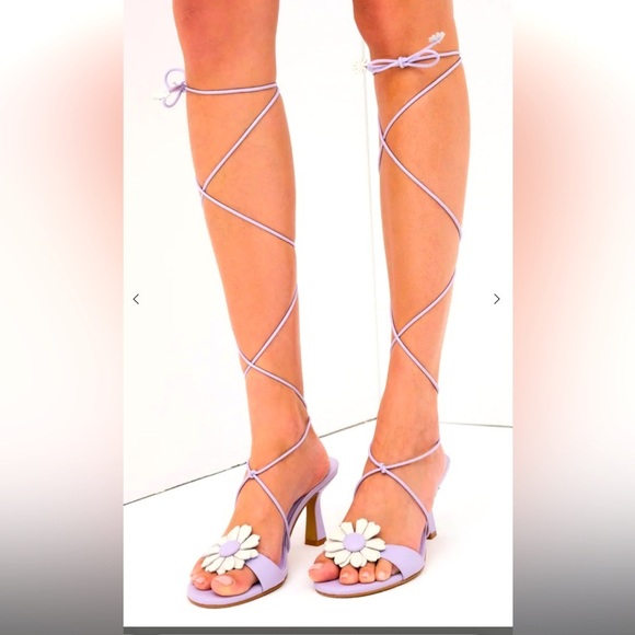 For Love And Lemons Shoes - Lavender floral Sandals heels lace up with Daisy Accent for love & lemons spring